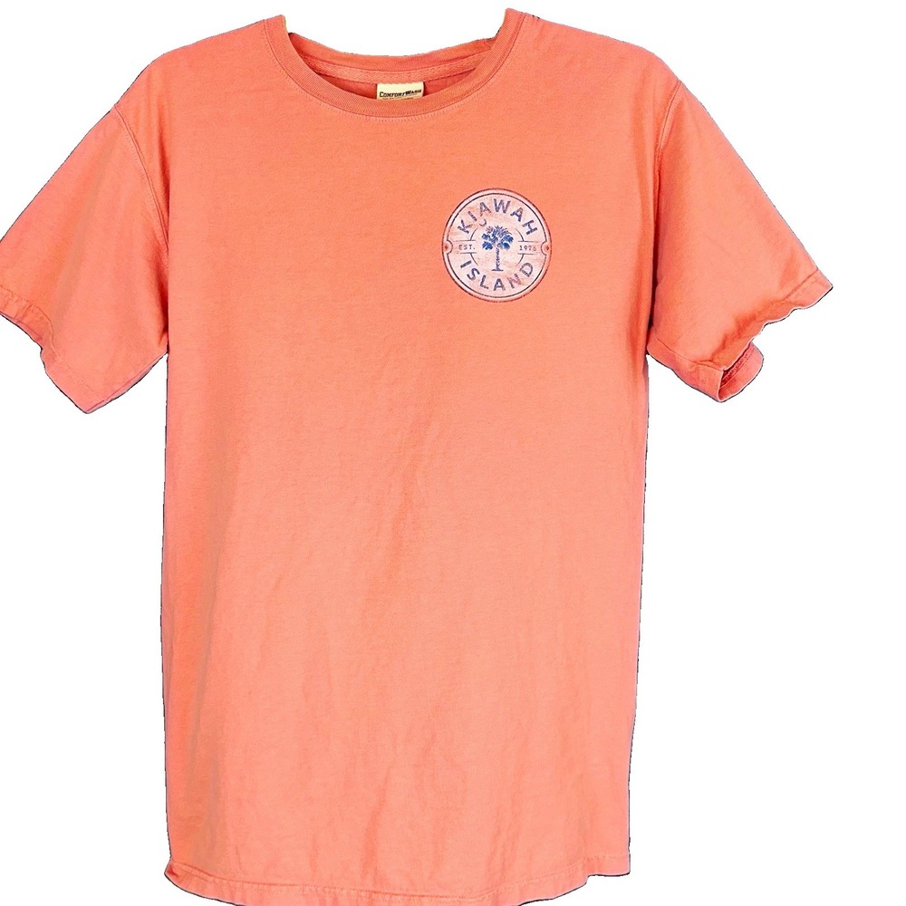 ComfortWash Womens S Pink Kiawah Island Graphic Logo Crew Neck Cotton Tee